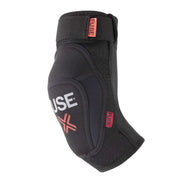 Black and red FUSE DELTA ELBOW PAD with breathable Duratex neoprene, anti-bacterial lining, and adjustable straps for durable elbow protection