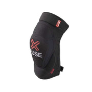 FUSE DELTA knee pad in black/red with breathable Duratex neoprene, memory foam protection, adjustable straps, and anti-slip gripper for impact resistance and comfort