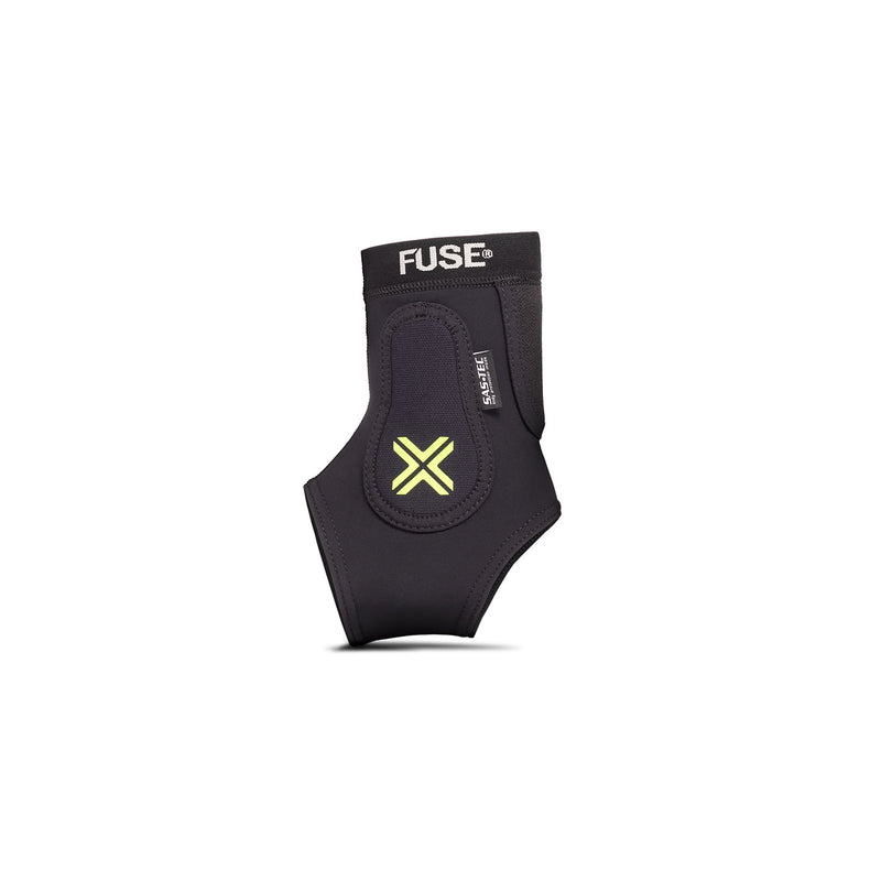 FUSE Omega PRO Ankle Guard, black/yellow, EVA foam padding, neoprene, Achilles tendon protection.