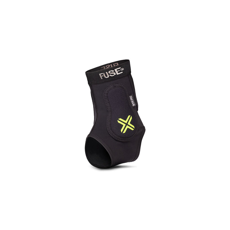 FUSE Omega PRO Ankle Guard in black/yellow with EVA foam padding and neoprene for comfort and protection.