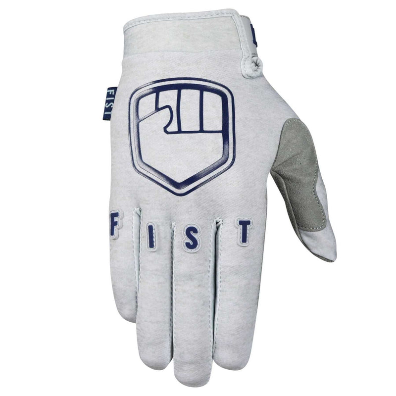 FIST Grey Strapped Trackie Gloves with stretch twill spandex, Clarino palm, touchscreen fingers, and adjustable closure for lightweight performance