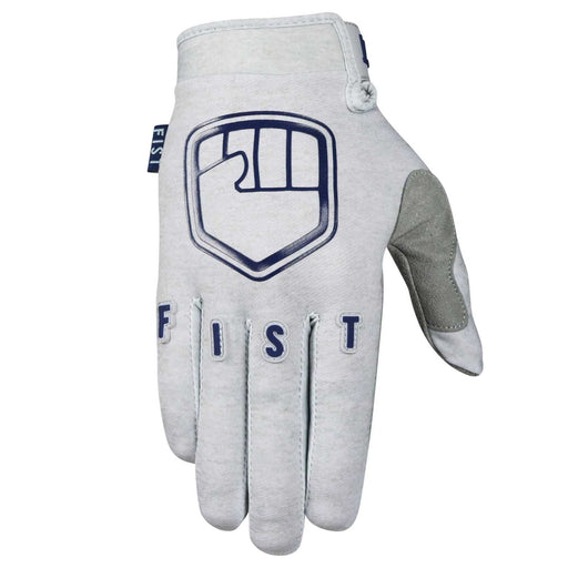 FIST Grey Strapped Trackie Gloves with stretch twill spandex, Clarino palm, touchscreen fingers, and adjustable closure for lightweight performance