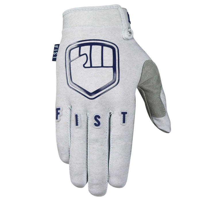 FIST Grey Strapped Trackie Gloves with stretch twill spandex, Clarino palm, touchscreen fingers, and adjustable closure for lightweight performance
