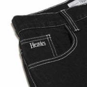 HEAVIES CLASSIC BLACK JEANS with embroidered logo on pocket, heavyweight denim with double-stitched cuffs.