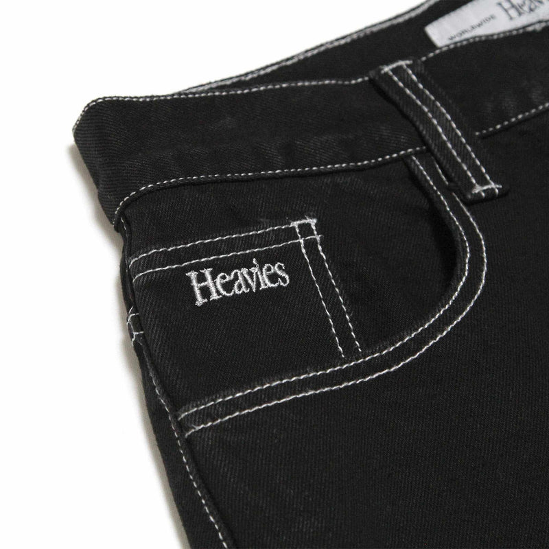 HEAVIES CLASSIC BLACK JEANS with embroidered logo on pocket, heavyweight denim with double-stitched cuffs.