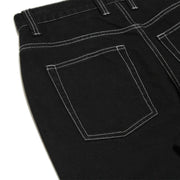 HEAVIES CLASSIC BLACK JEANS with white stitching, high-waisted, five pockets, heavyweight denim design.