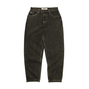 HEAVIES classic brown washed jeans with big baggy fit, tapered leg opening, high waist, 5 pockets, and heavyweight denim