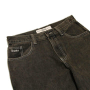 HEAVIES Classic Brown Washed Jeans with embroidered logo, high waisted baggy fit, and heavyweight denim.