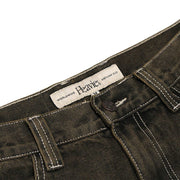 HEAVIES Classic Brown Jeans with heavyweight denim, metal zip, and embroidered logo.
