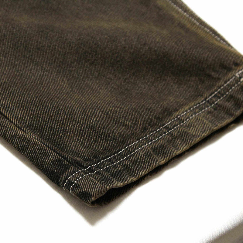 HEAVIES Classic Brown Washed Jeans with double-stitched leg cuffs.