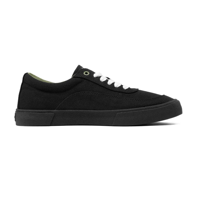 Black HIGHER CRYPT CANVAS low-profile sneaker with white laces and full canvas upper