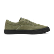 Higher Crypt Suede olive low profile sneaker with reinforced toe and side panels and black textured outsole