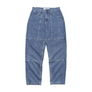 Heavies Bern blue washed double knee baggy tapered jeans with high waist and reinforced stitching