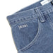 HEAVIES BERN DOUBLE KNEE JEANS in washed blue, featuring embroidered logo and chunky belt loops.
