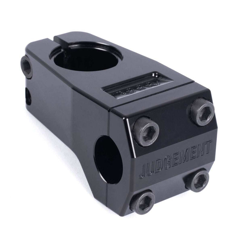 Black CULT JUDGEMENT STEM front load BMX stem made of 6061 aluminum with solid bolts and recessed compression bolt area