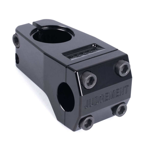 Black CULT JUDGEMENT STEM front load BMX stem made of 6061 aluminum with solid bolts and recessed compression bolt area
