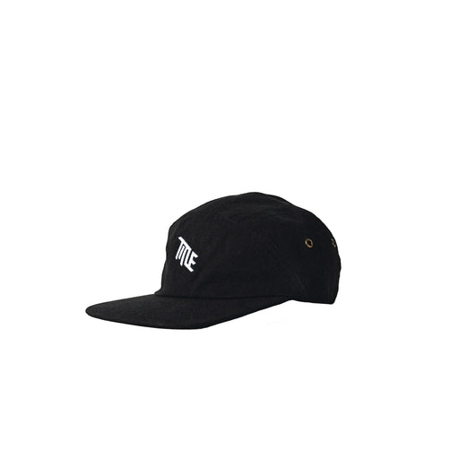 Black MTB 5 PANEL LOGO Cap with white TITLE logo on front panel