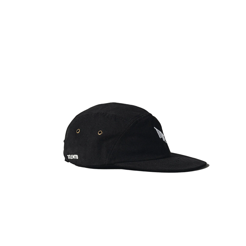 Black MTB 5 PANEL Cap made of organic cotton with adjustable metal buckle and low profile fit