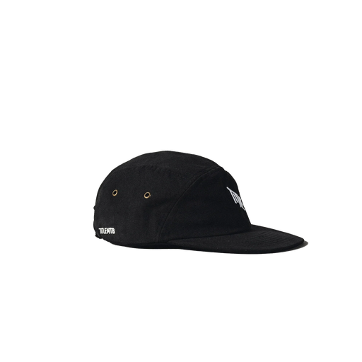 Black MTB 5 PANEL Cap made of organic cotton with adjustable metal buckle and low profile fit