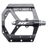 HT Components ME03 EVO+ black magnesium CNC machined bike pedal with replaceable aluminum pins and EVO+ bearings system