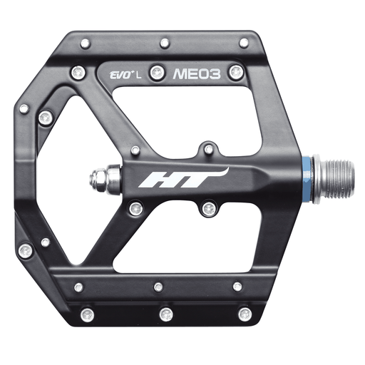 HT Components ME03 EVO+ black magnesium CNC machined bike pedal with replaceable aluminum pins and EVO+ bearings system