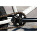 Close-up of Sunday Forecaster bike black sprocket and crank with chain on white frame