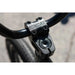 Close-up of matte black Sunday Forecaster BMX bike handlebar stem with Sunday logo and mounted bolts