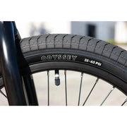 Close-up of Odyssey Path Pro tire and Sunday Lightning rim on Sunday Forecaster BMX bike