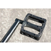 Odyssey Twisted Pro black BMX pedal close-up on chromoly crank arm for Sunday Forecaster bike