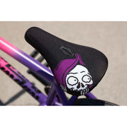 Sunday Street Sweeper BMX bike seat with skull graphic in matte hot pink to matte grape fade color scheme