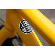 Sunday EX ARTEAGA matte mustard 100% chromoly frame bike close-up of frame sticker