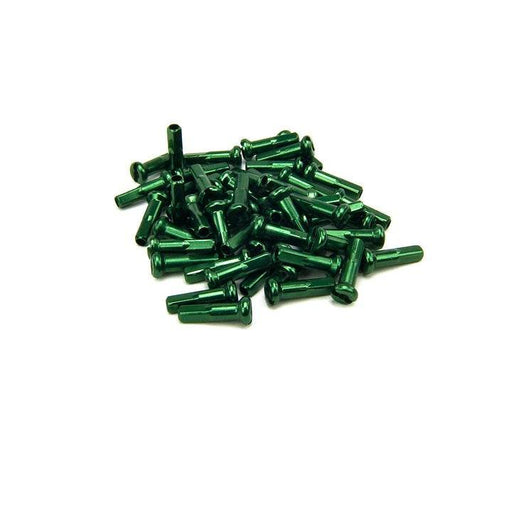 Green anodized Mission aluminum spoke nipples, 14-gauge, 16mm length, lightweight bike parts pack of 40