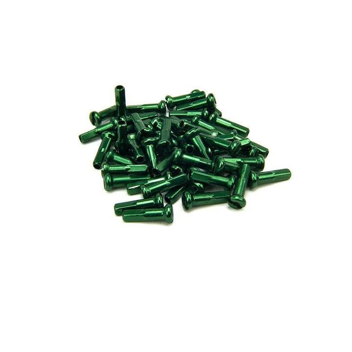 Green anodized Mission aluminum spoke nipples, 14-gauge, 16mm length, lightweight bike parts pack of 40