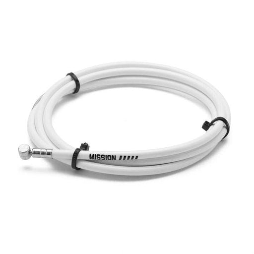 MISSION CAPTURE white brake cable coiled with metal end and black securing ties