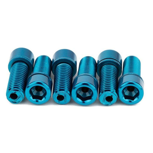 Blue MISSION HOLLOW stem bolts with hexagonal socket heads arranged in a row