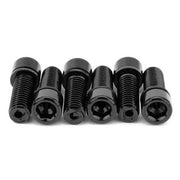Set of six black MISSION hollow stem bolts for BMX stems with 6mm hex and M8*P1.25mm thread, 23mm length.
