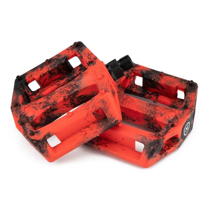 MISSION IMPULSE PEDALS nylon composite bike pedals with 12 traction pins per side in red and black design
