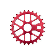 Red MISSION NEXUS SPROCKET bike gear with 25 teeth and circular cutouts