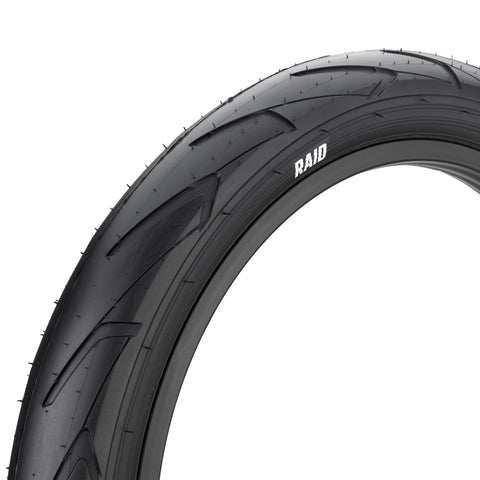 MISSION RAID TIRE 20x2.4 inch BMX tire with smooth centerline and minimal tread for street and park riding.