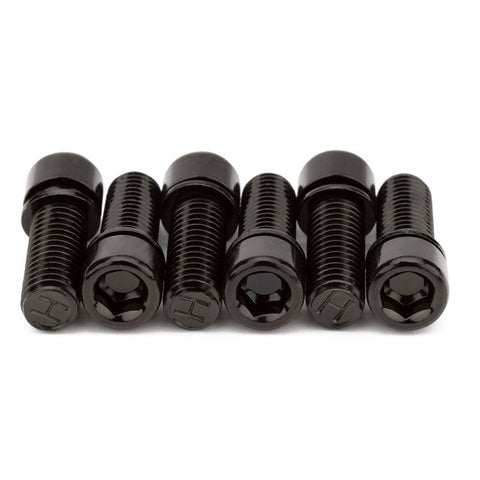 Set of six black Mission solid stem bolts for BMX bike stems with 6mm hex and M8*P1.25mm thread.