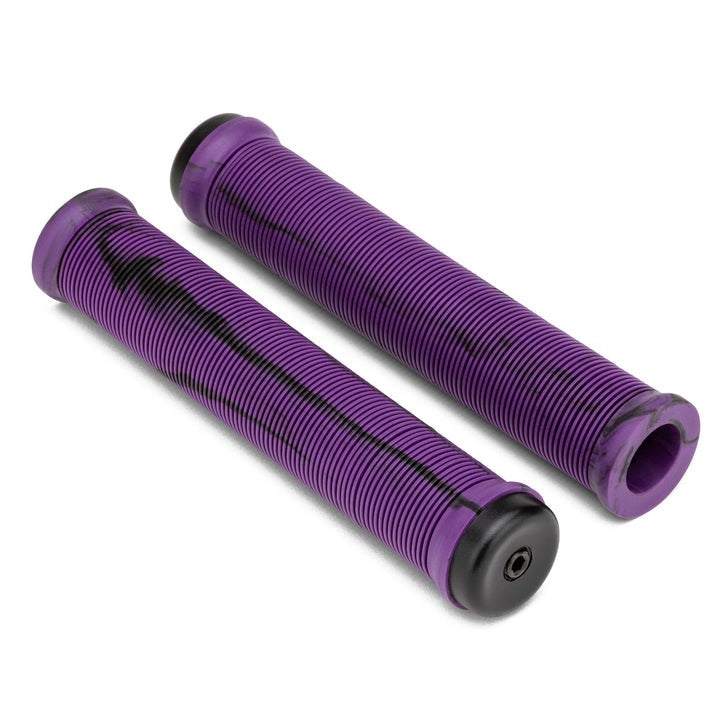 Purple Mission Tactile grips without flange with spiral rib pattern and included black expanding wedge barends.