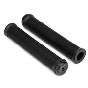 Pair of black Mission Tactile grips without flange, 160mm long, soft Kraton rubber with spiral rib pattern and included expanding wedge barends