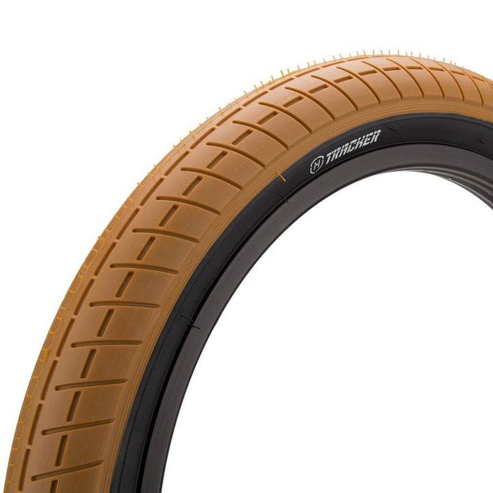 MISSION TRACKER TIRE 20x2.4 inch bicycle tire with slick tread and thick sidewalls in brown and black color