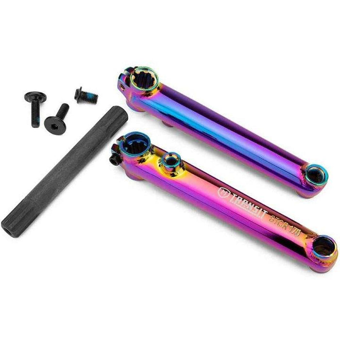 Mission BMX Transit V2 colorful chromoly 3-piece BMX crank set with spindle and bolts for street or park riding