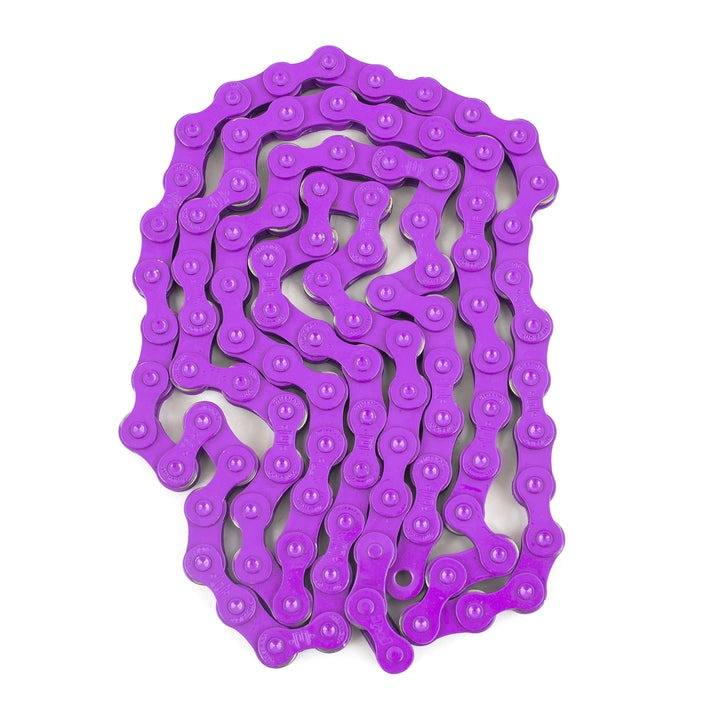 Purple MISSION 510 CHAIN with heat-treated pins, Teflon coating, 100 links, and included half-link and master link