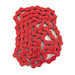 Red MISSION 510 CHAIN with heat-treated pins, thicker side plates, Teflon coating, 100 links, half-link and master link included, durable bike chain.