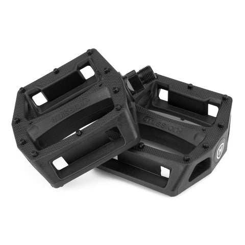 MISSION IMPULSE PEDALS black nylon composite bike pedals with 12 traction pins and chromoly steel spindle