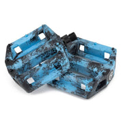 Blue and black MISSION IMPULSE PEDALS with 12 traction pins per side and knurled nylon composite body for superior bike grip