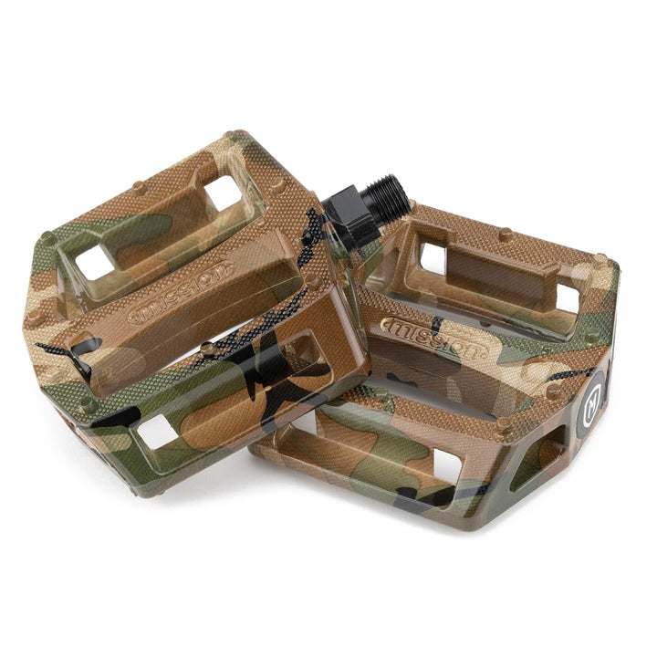 MISSION IMPULSE PEDALS camouflage nylon composite bike pedals with 12 traction pins and chromoly steel spindle
