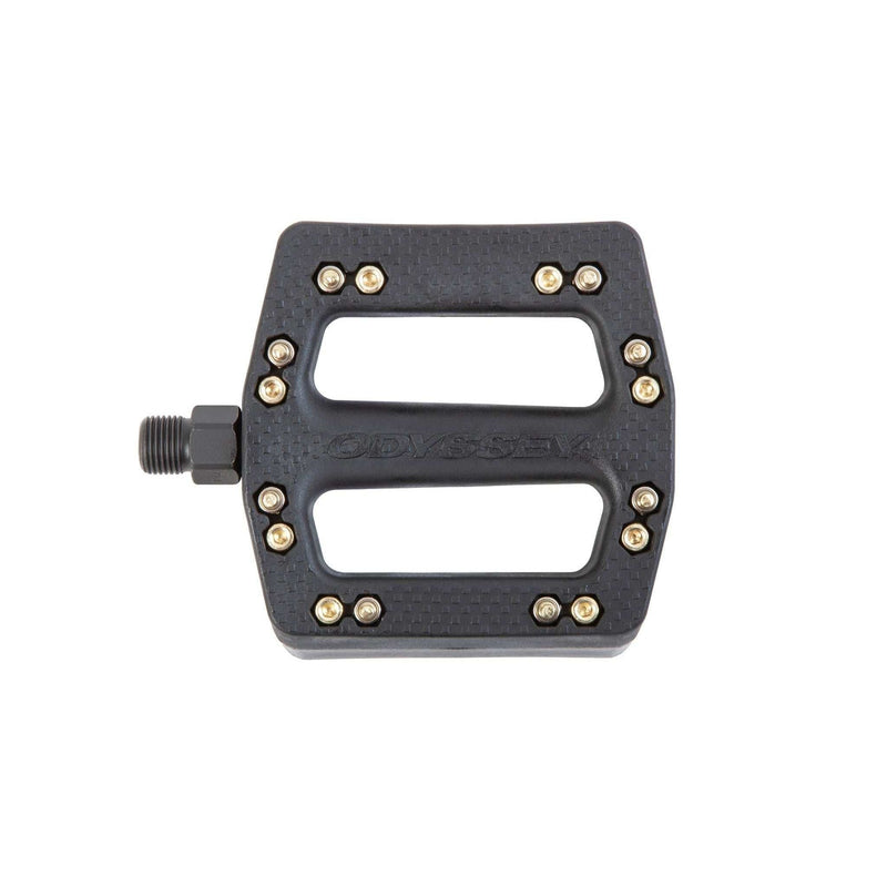 Black ODYSSEY OG PC Pedal with durable plastic body, metal pins, and chromoly spindle for BMX bikes